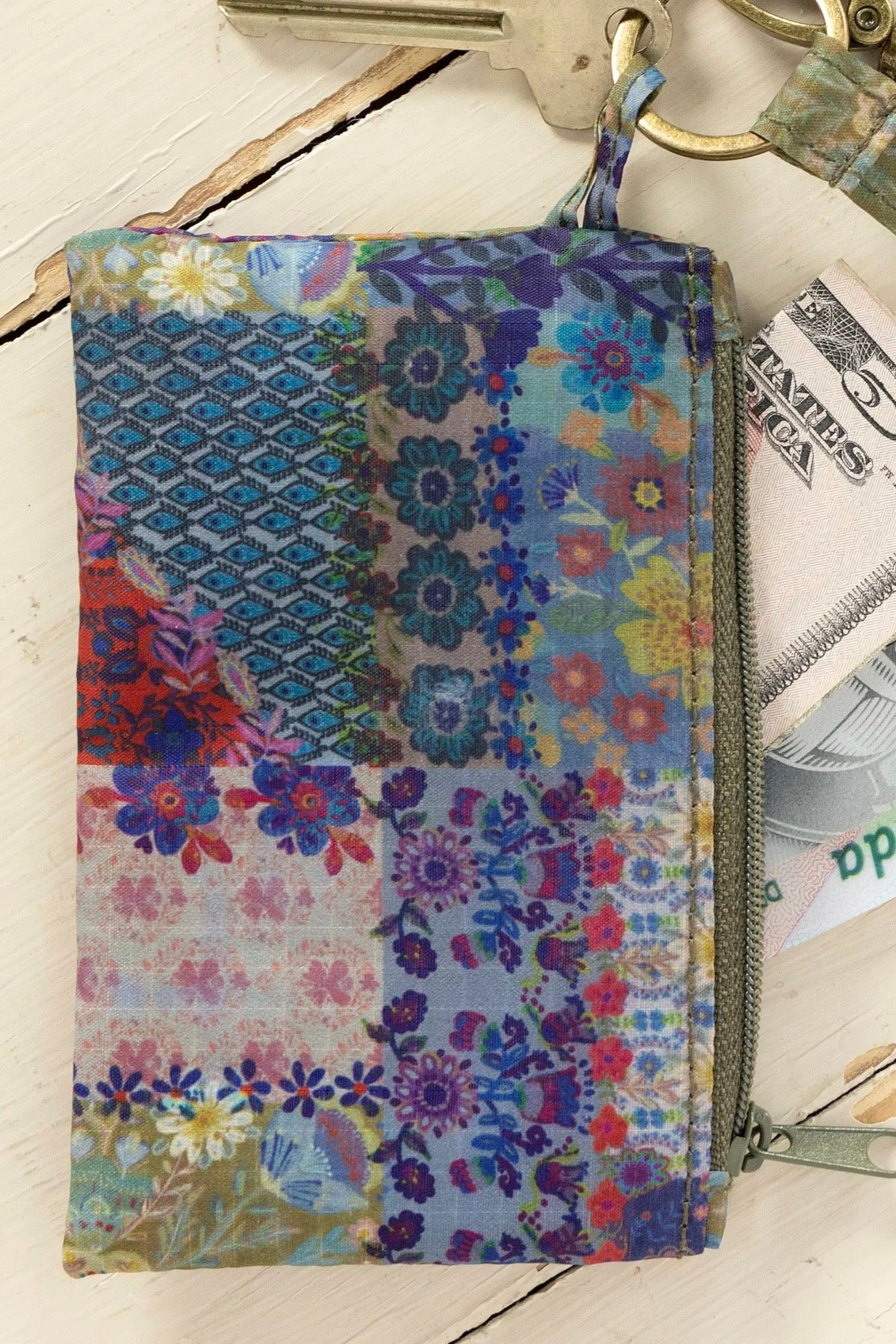 Natural Life Zip Pouch Lanyard- Blue Patchwork