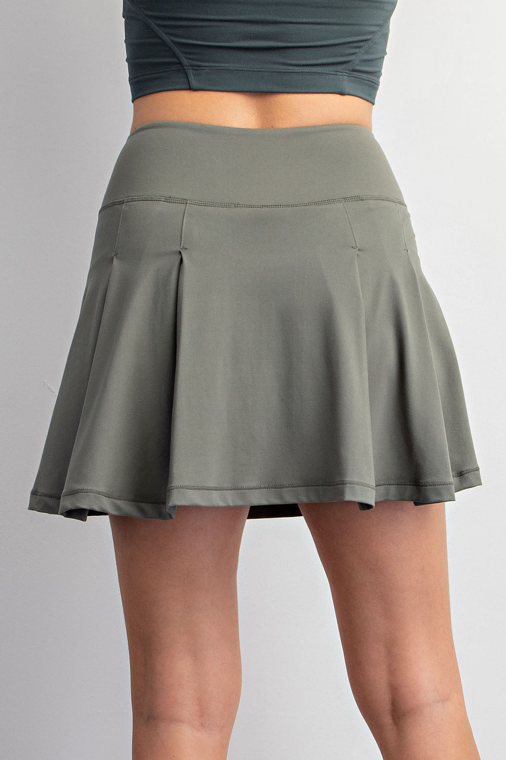 Grey Sage Butter Soft High Waist Skater Skort (Built in Shorts with Pockets)