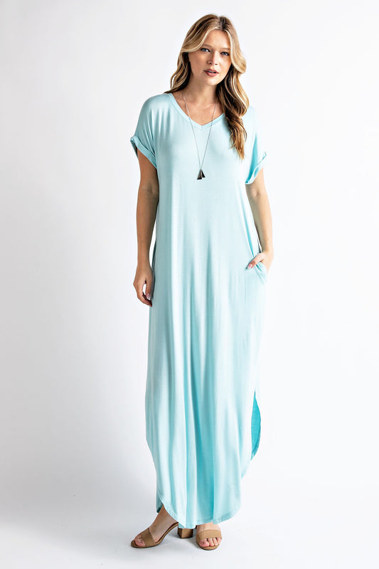 SALE! $20 Mint V Neck Maxi Dress with Pockets and Side Slits- reg. $32.99