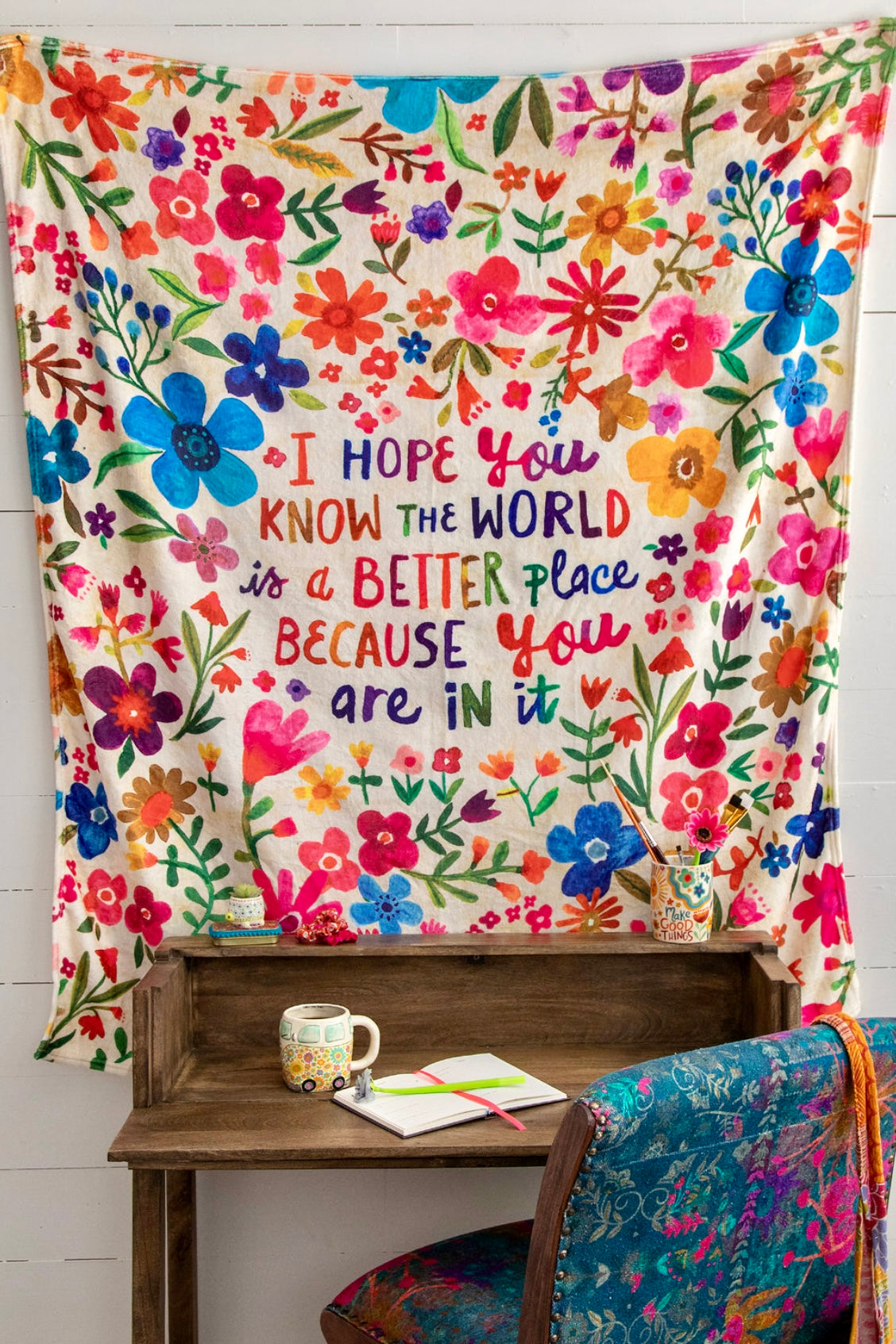 Natural Life Cozy Blanket- World is Better with You Throw