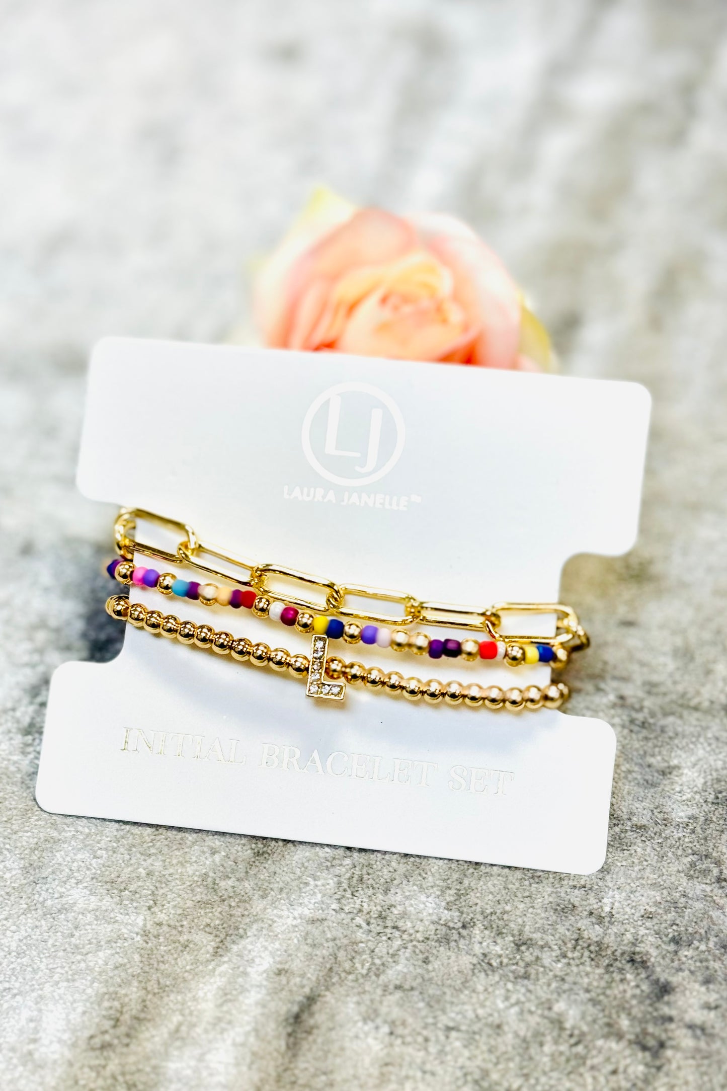 Laura Janelle Initial Bracelet Set in Gold  (Choose your initial.)