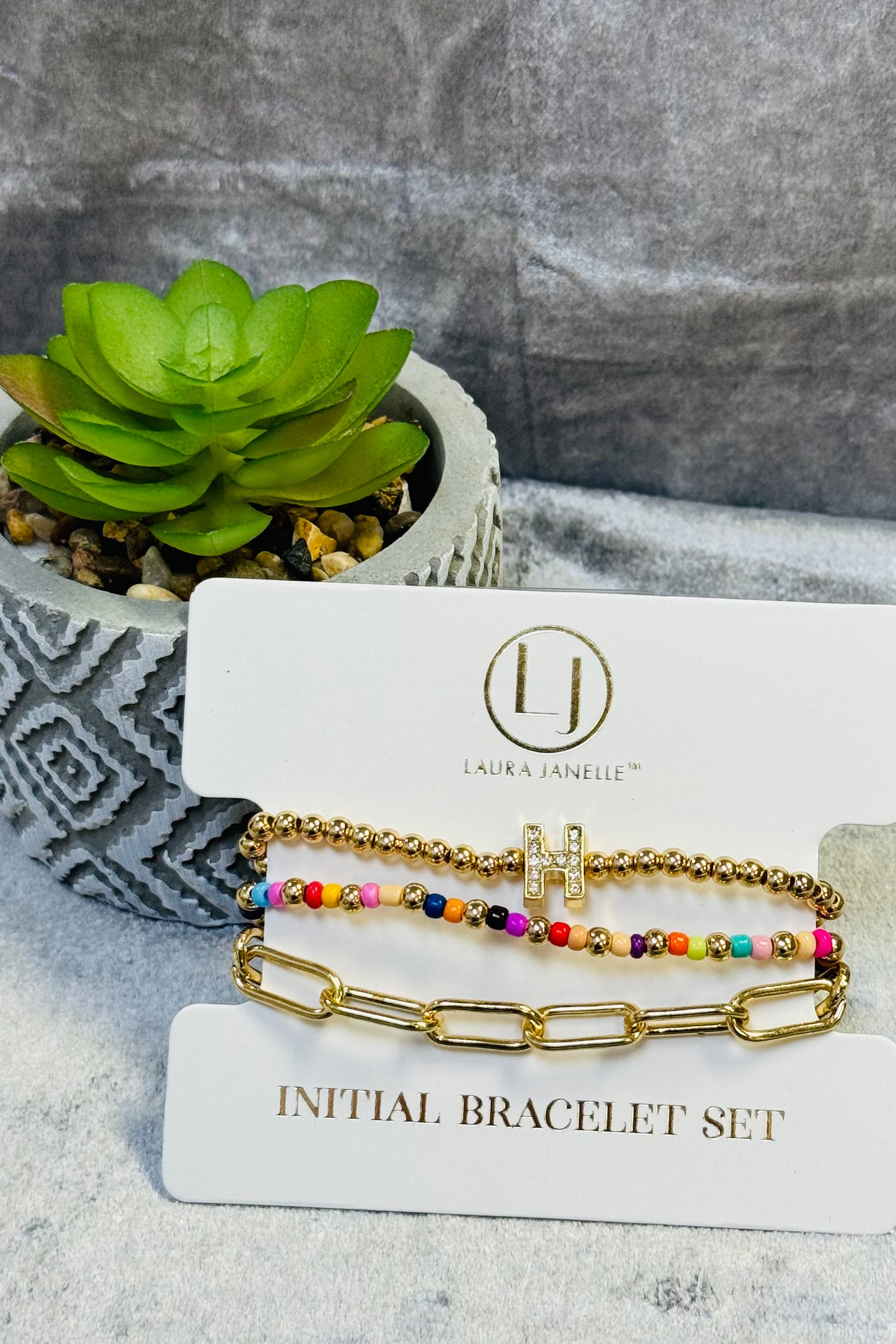 Laura Janelle Initial Bracelet Set in Gold  (Choose your initial.)