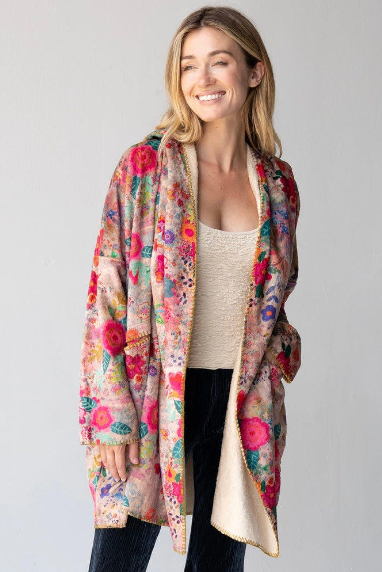 Natural Life Blanket Kimono in Taupe Ditsy