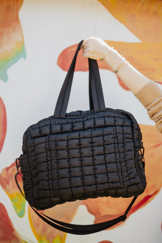 Katydid Black Quilted Duffel Weekender Bag