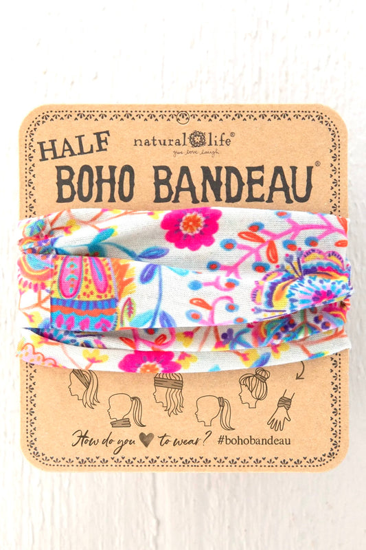 Natural Life Half Boho Bandeau Headband- Pink Folk Floral