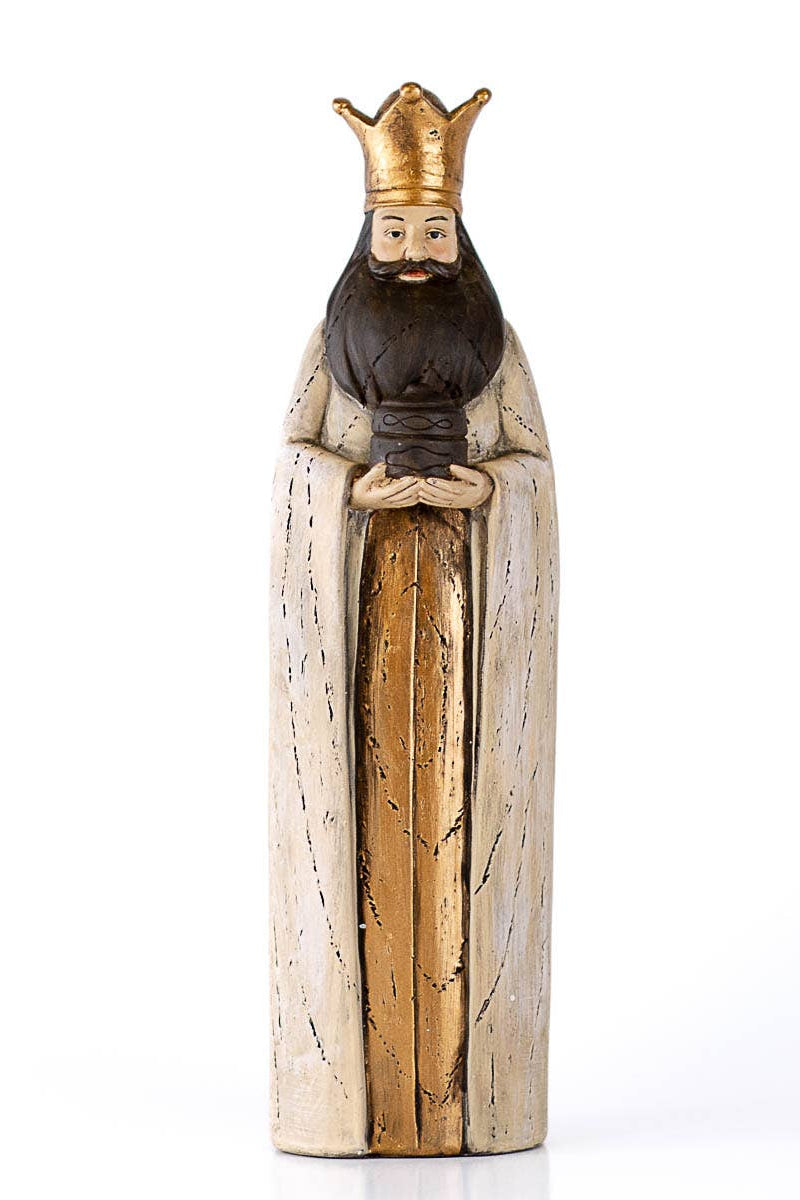 Statue of a bearded figure with a crown on a white background