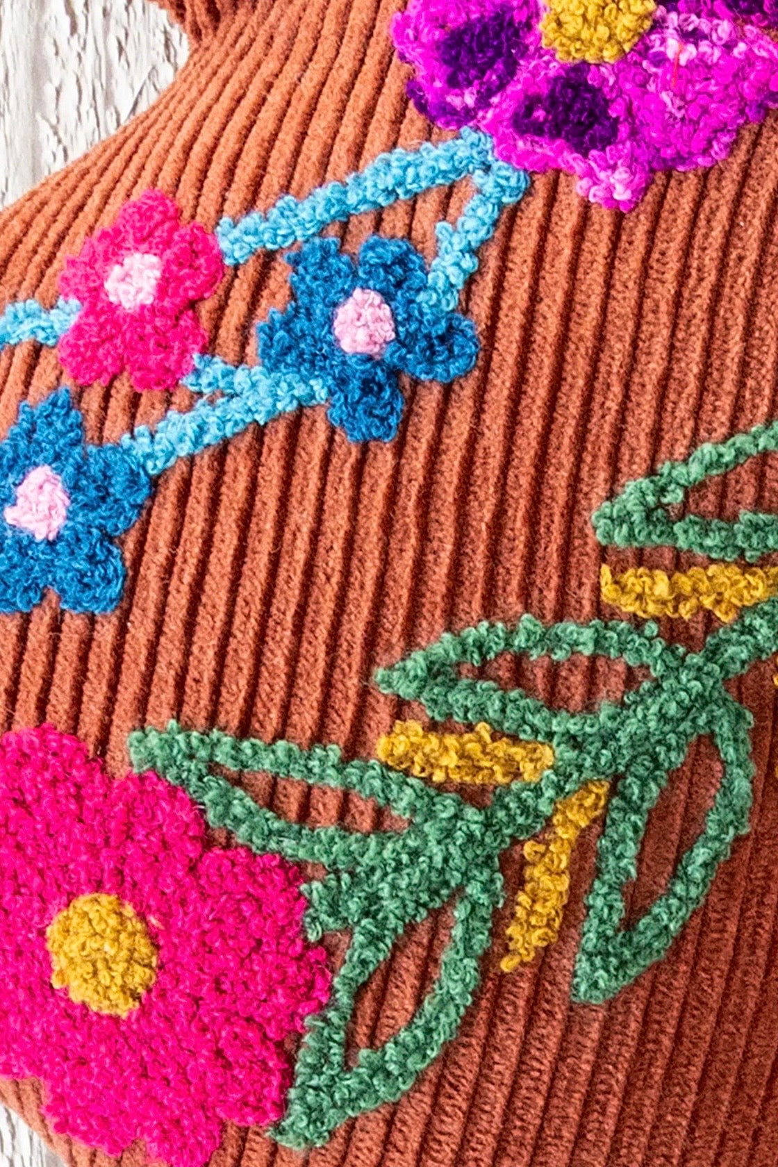 Natural Life Corduroy Tufted Rust Butterfly Pillow