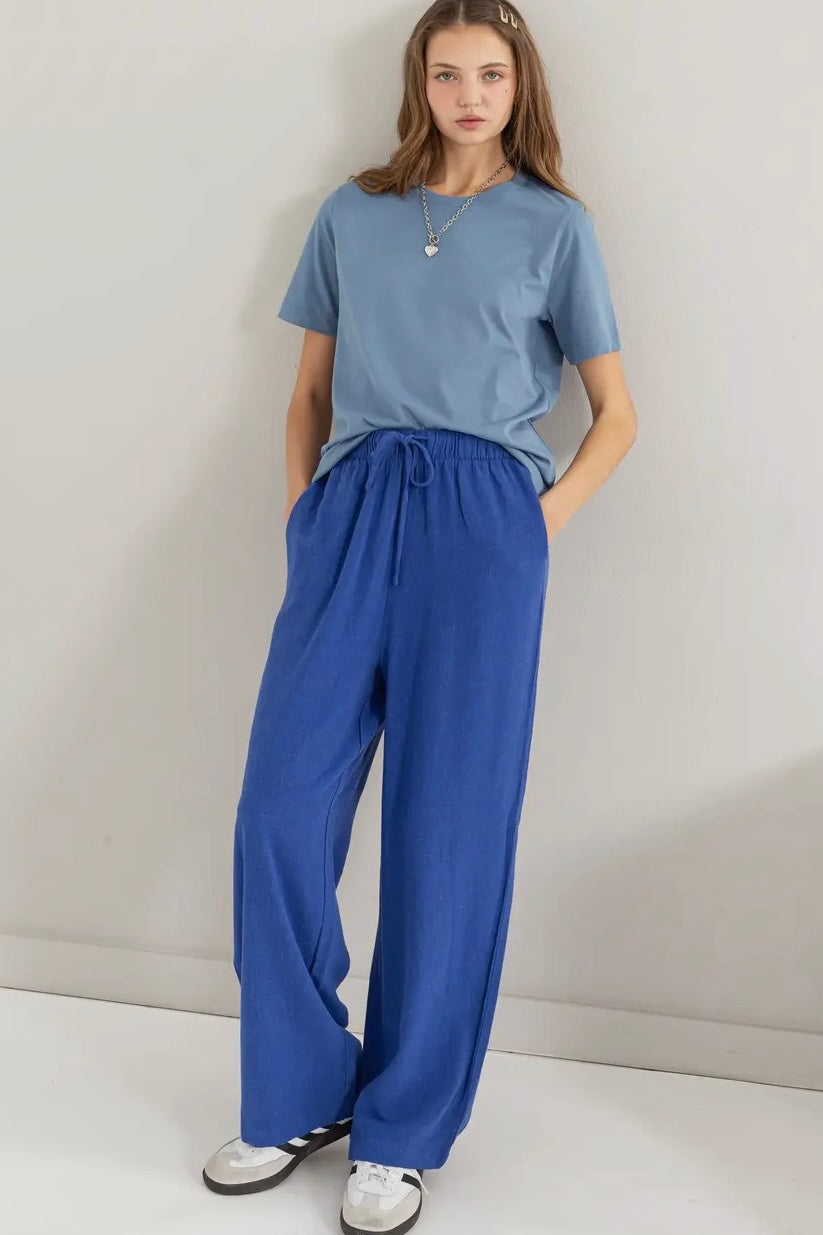 Cobalt Blue Linen Blend Pants