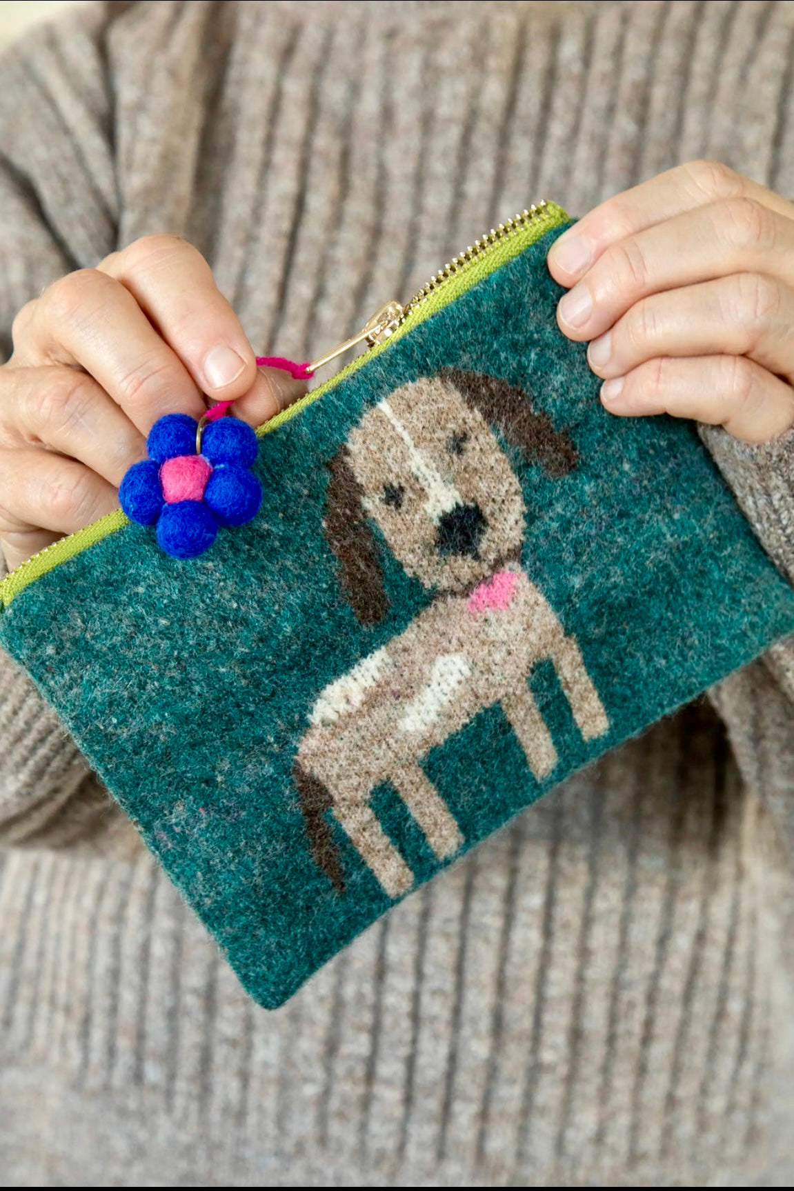 Natural Life Intarsia Sweater Pouch - Dog