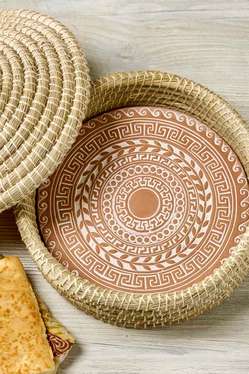 Ancient Wave Breadwarmer Stone and Lidded Basket