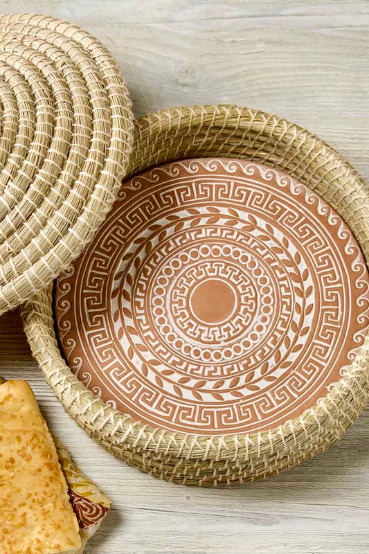 Ancient Wave Breadwarmer Stone and Lidded Basket