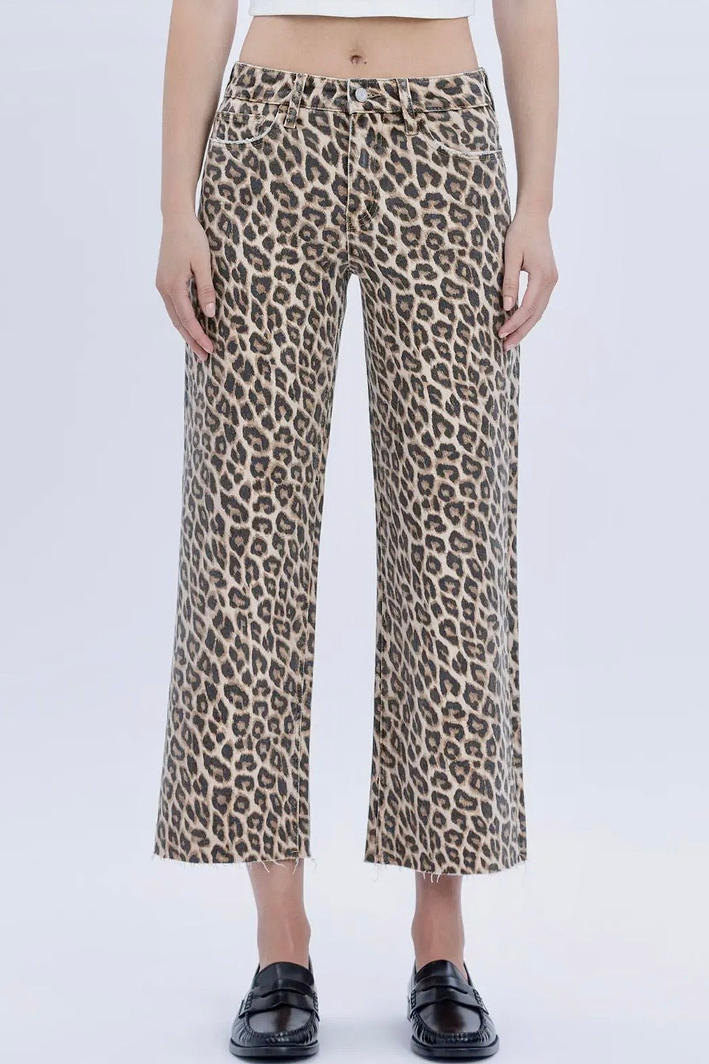 Vervet Leopard High Rise Crop Wide Leg Comfort Stretch Jean- 27” Inseam