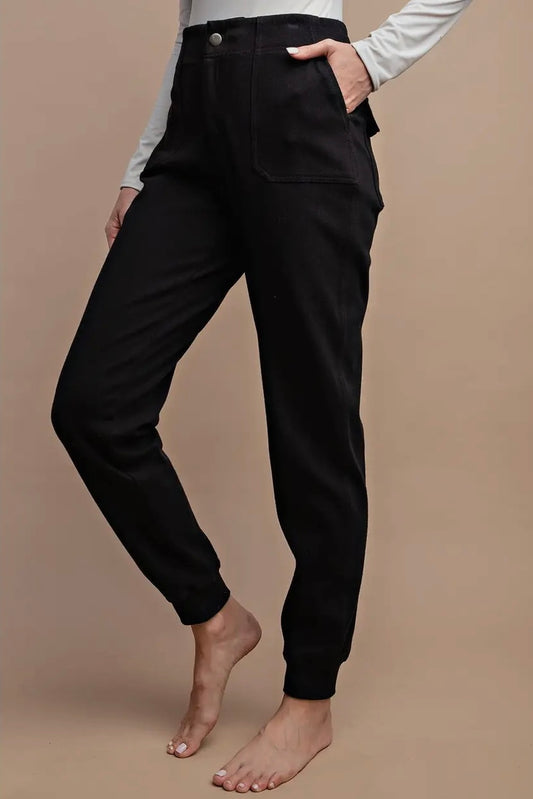 Black Cotton Stretch Twill Jogger Pants