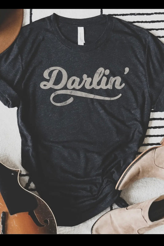 $15 SALE!  Darlin’ Heathered Black Graphic Tee