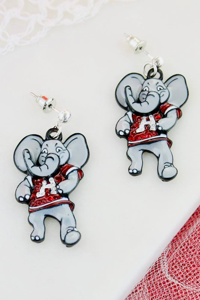 Alabama "Big Al" Enamel and Crystal Earrings