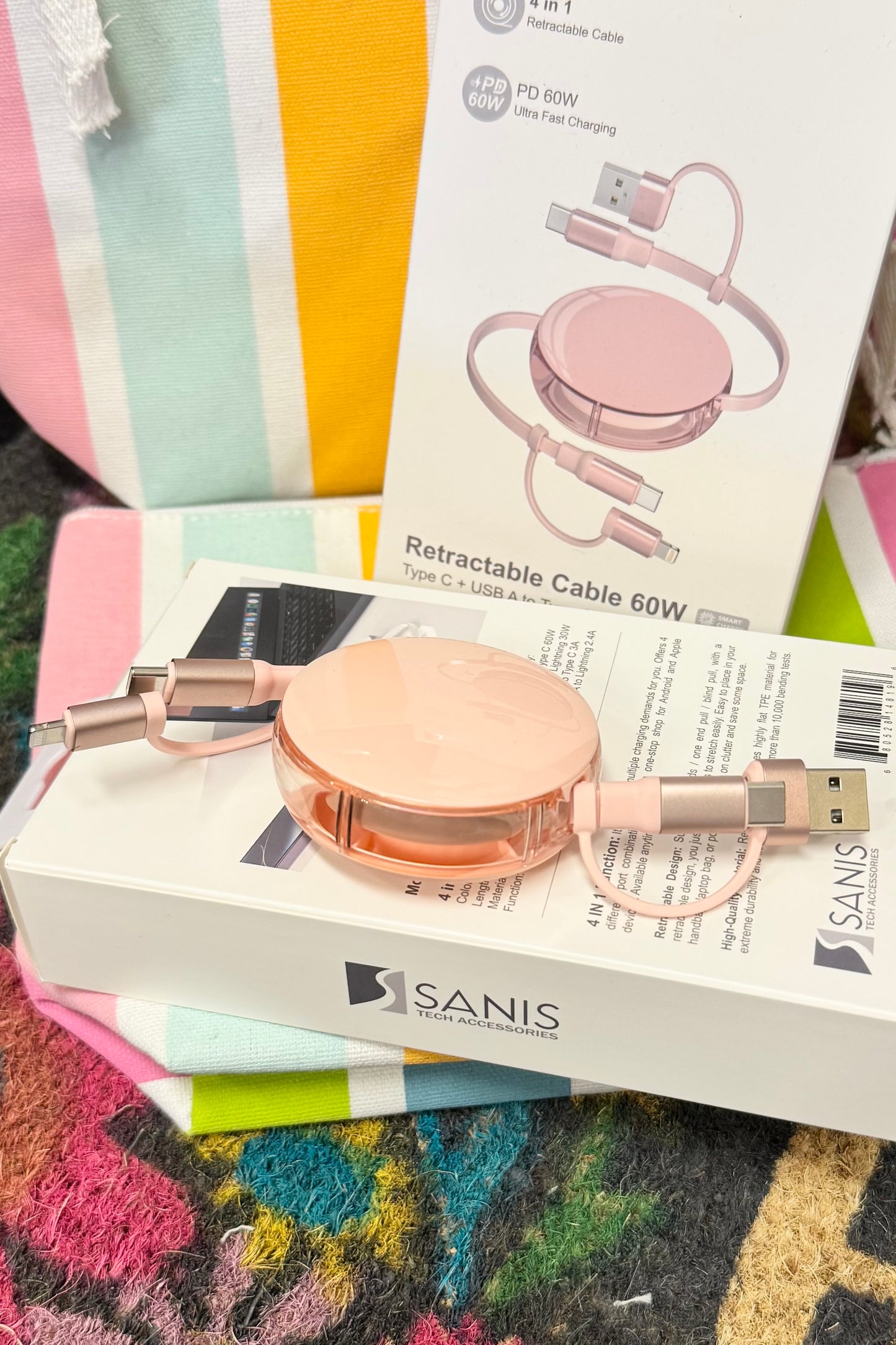 Sanis 4 in 1 Ultra Fast Charging Retractable Cable