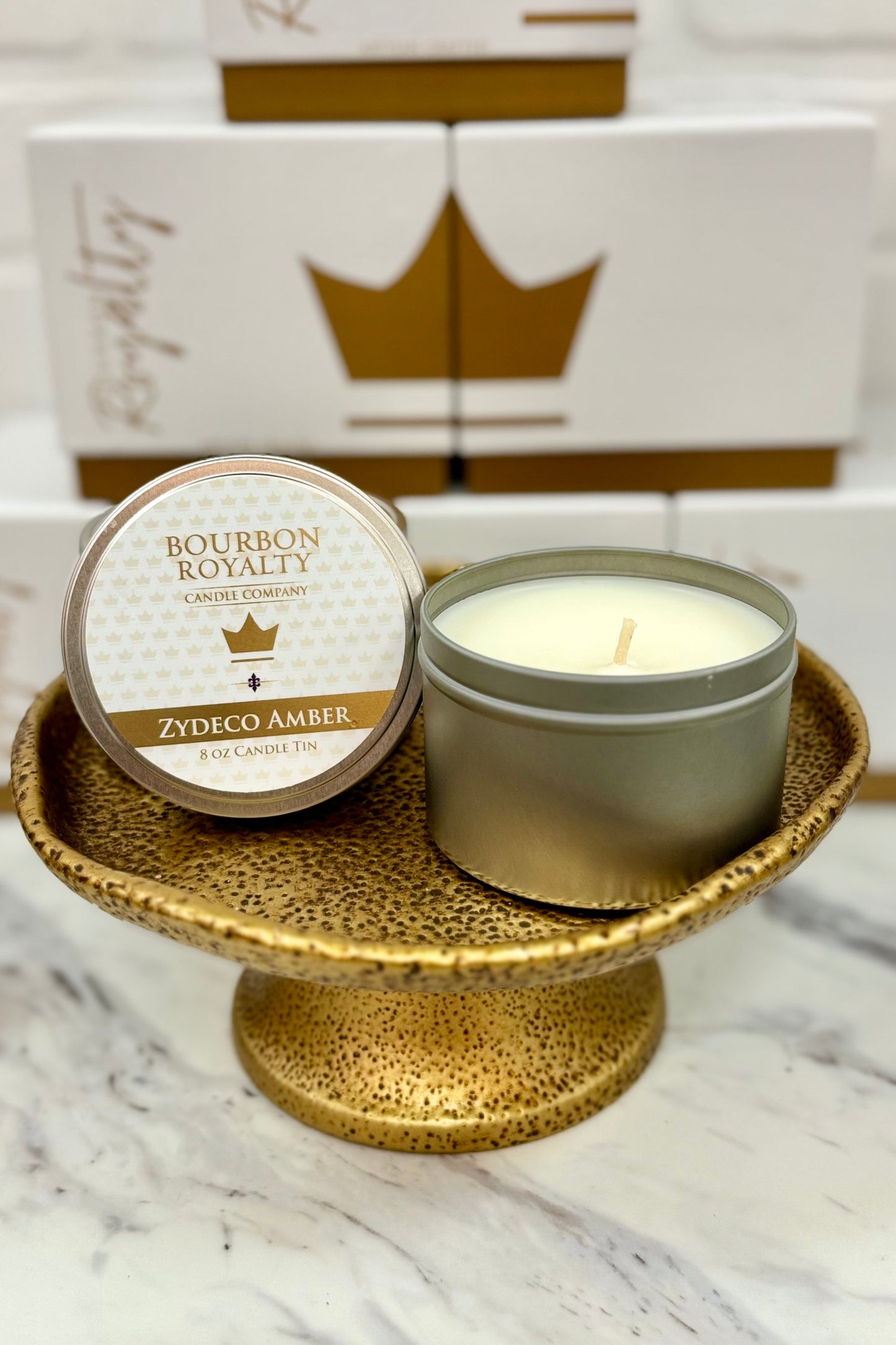 Bourbon Royalty 8 ounce Travel Tin Candle