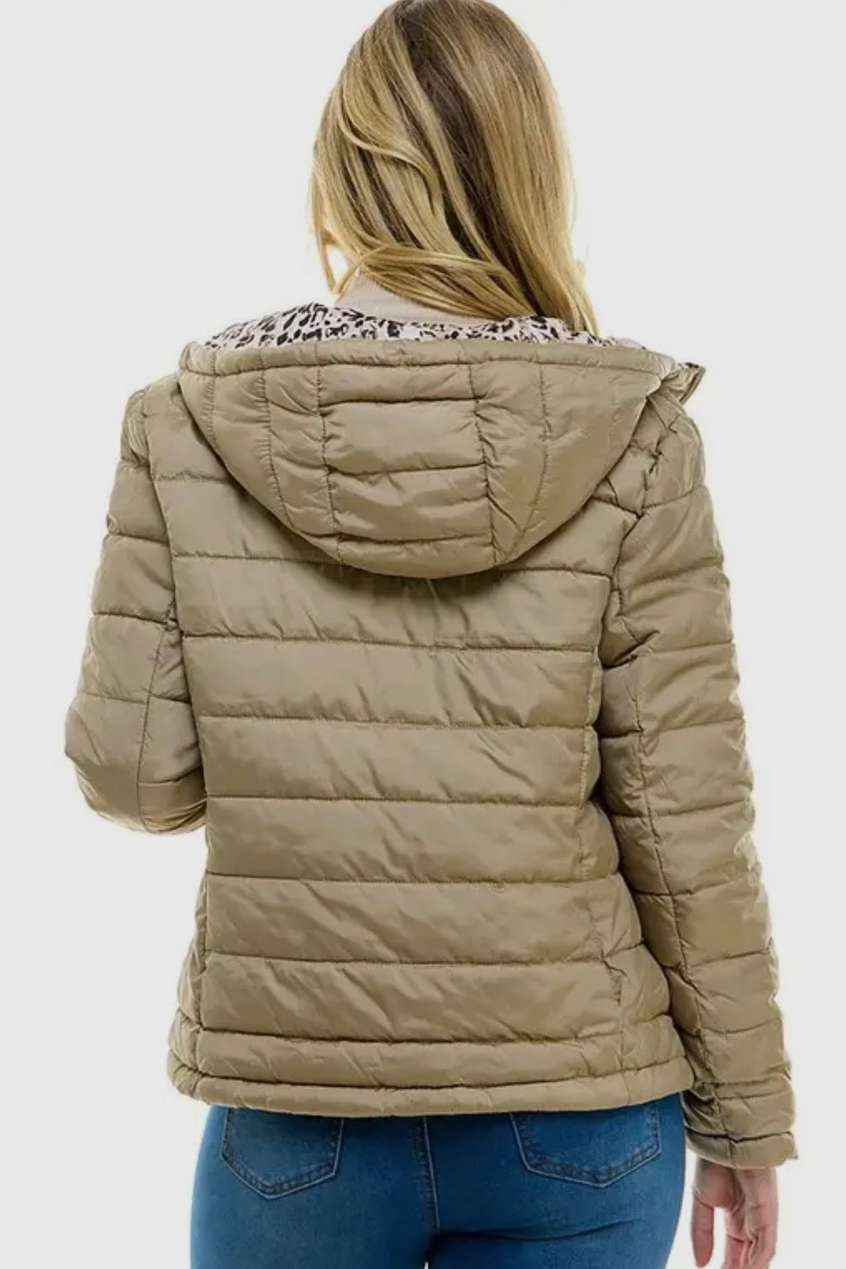 Reversible Puffer Jacket- Stone with Animal Print