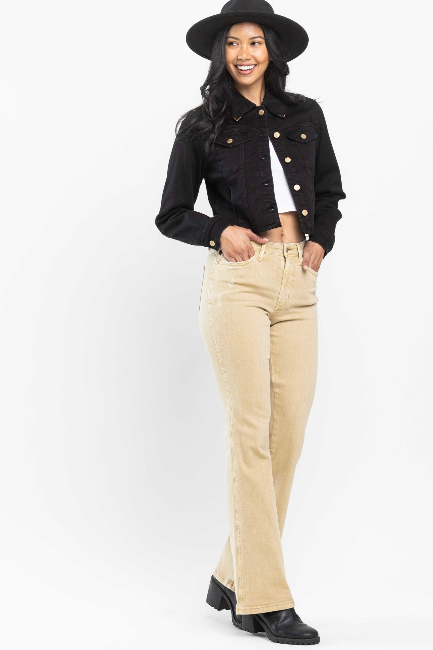 Judy Blue 88504REG Mid Rise Khaki Slim Bootcut Garment Dyed Jean