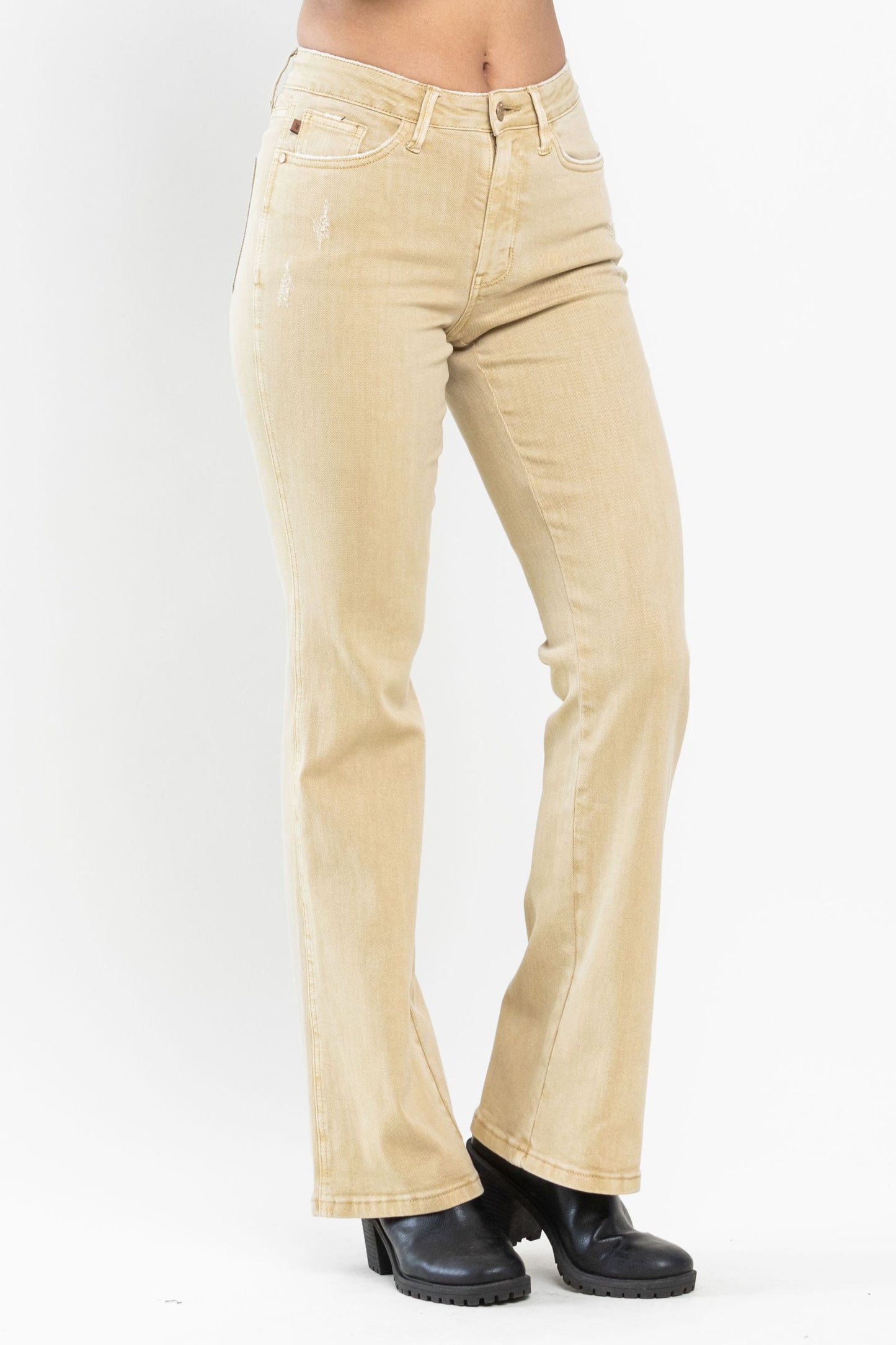 Judy Blue 88504REG Mid Rise Khaki Slim Bootcut Garment Dyed Jean