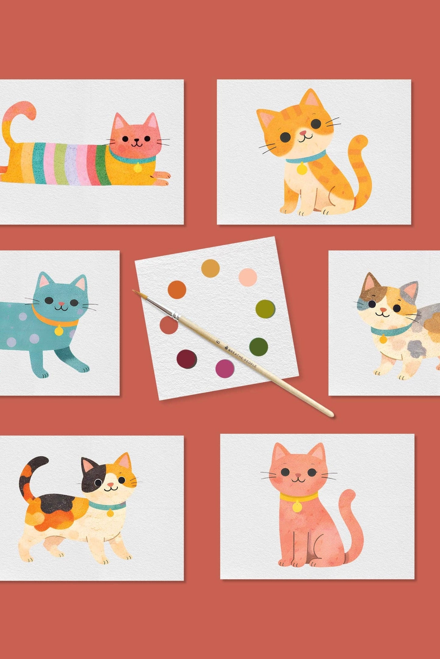 Breathe People Cute Kitties Watercolor Postcard Kit