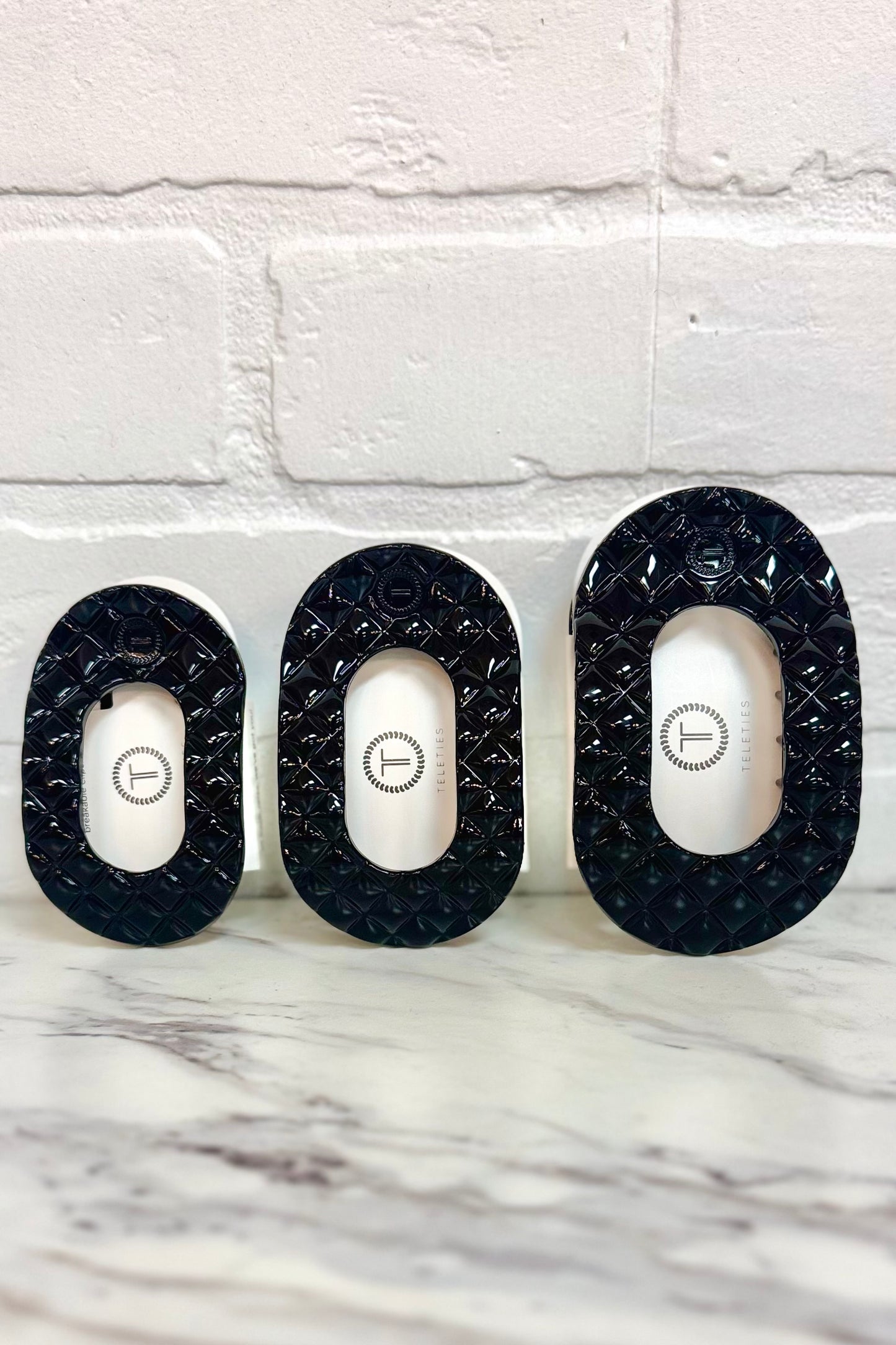 Teleties Black Quilted Round Flat Hair Clip (Choose your size)
