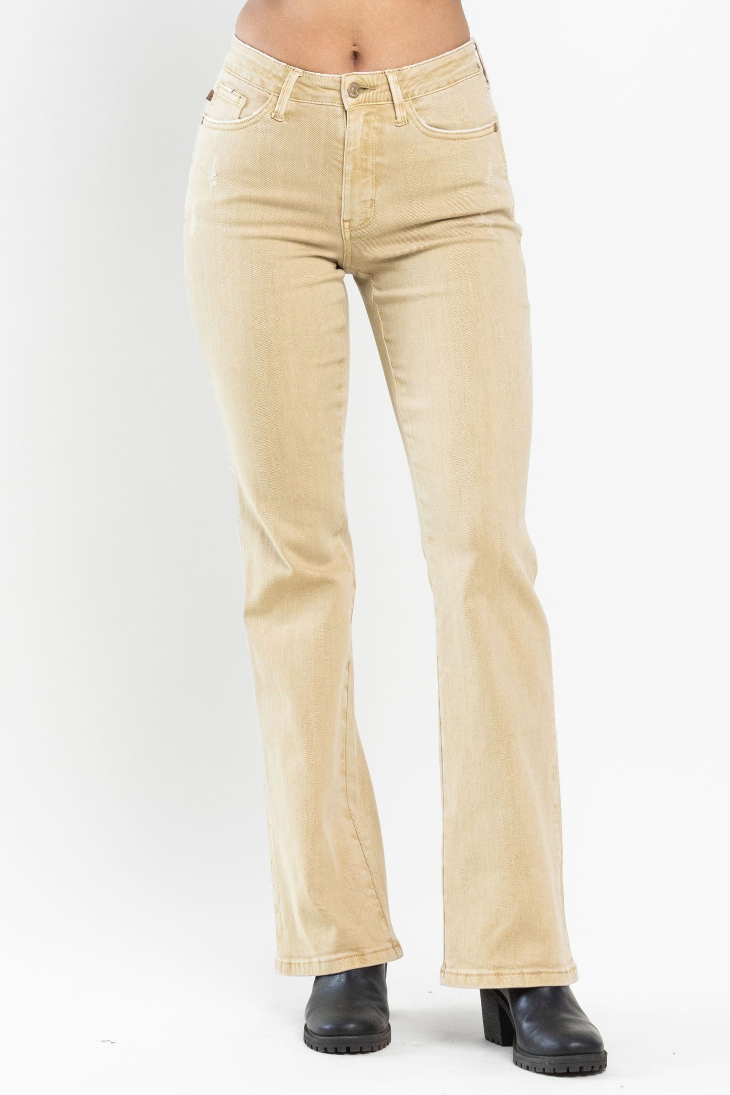 Judy Blue 88504REG Mid Rise Khaki Slim Bootcut Garment Dyed Jean