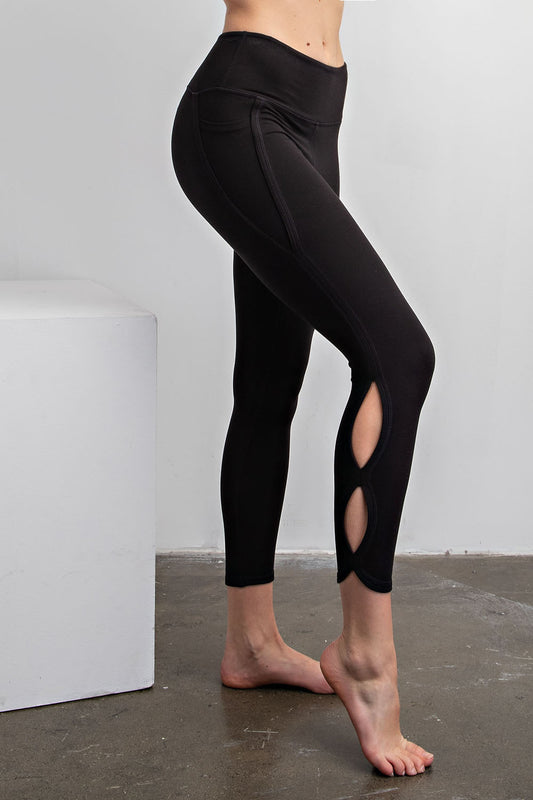 Black Butter Soft Cropped Yoga Leggings with Infinity Side Accent and Pockets