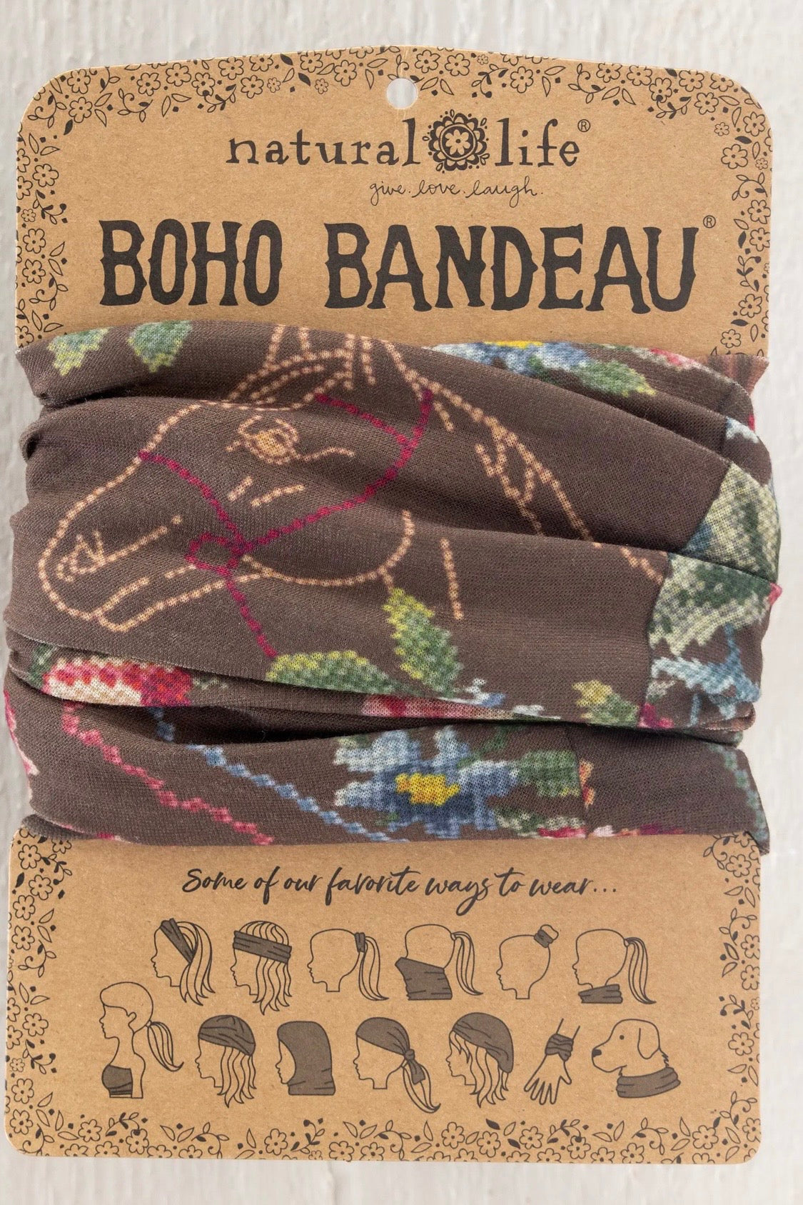 Natural Life Boho Bandeau Headband in Crafted Bouquets Chocolate Horses