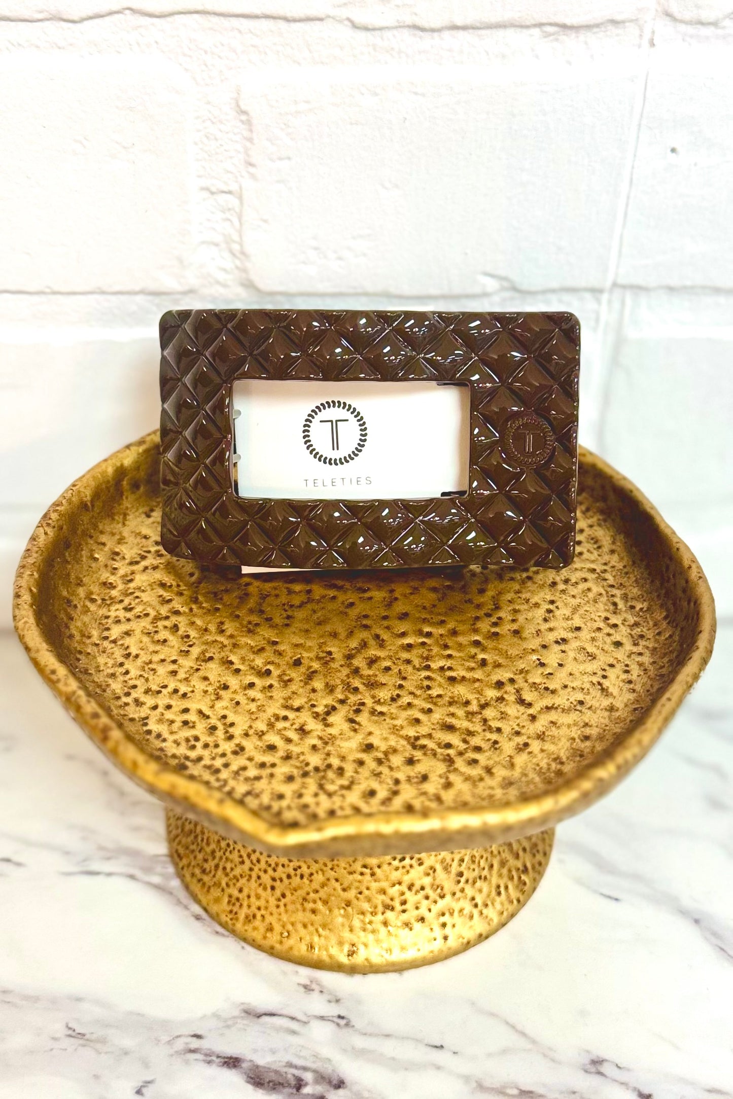 Teleties Truly Taupe Quilted Rectangle Flat Hair Clip (Choose your size)