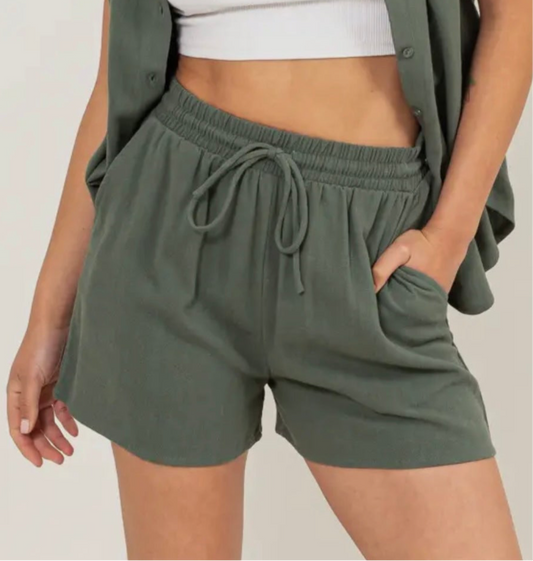 $12 SALE!  Green Linen Blend Shorts REG. $26.99