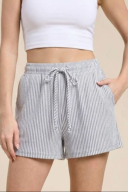 Charlotte Avery Navy Striped Coastal Drawstring Shorts