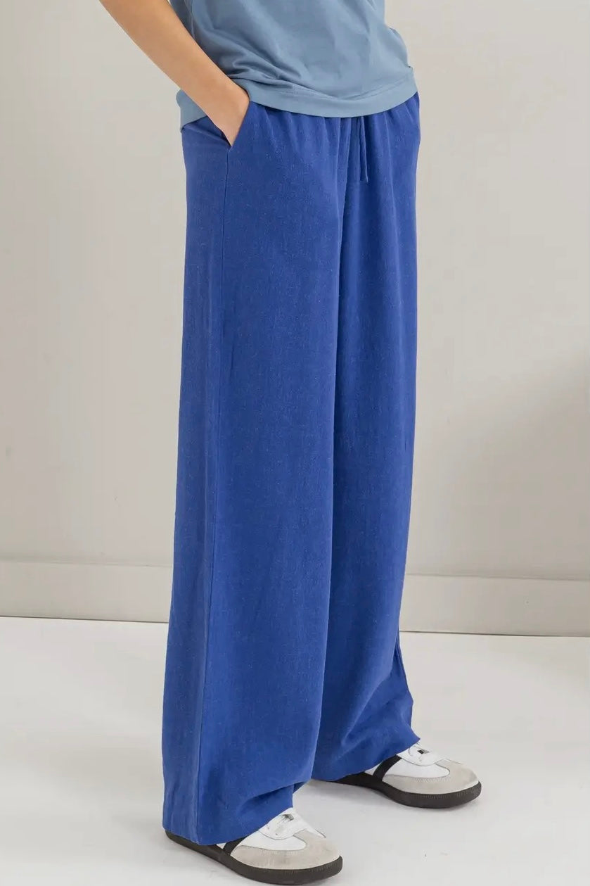 Cobalt Blue Linen Blend Pants