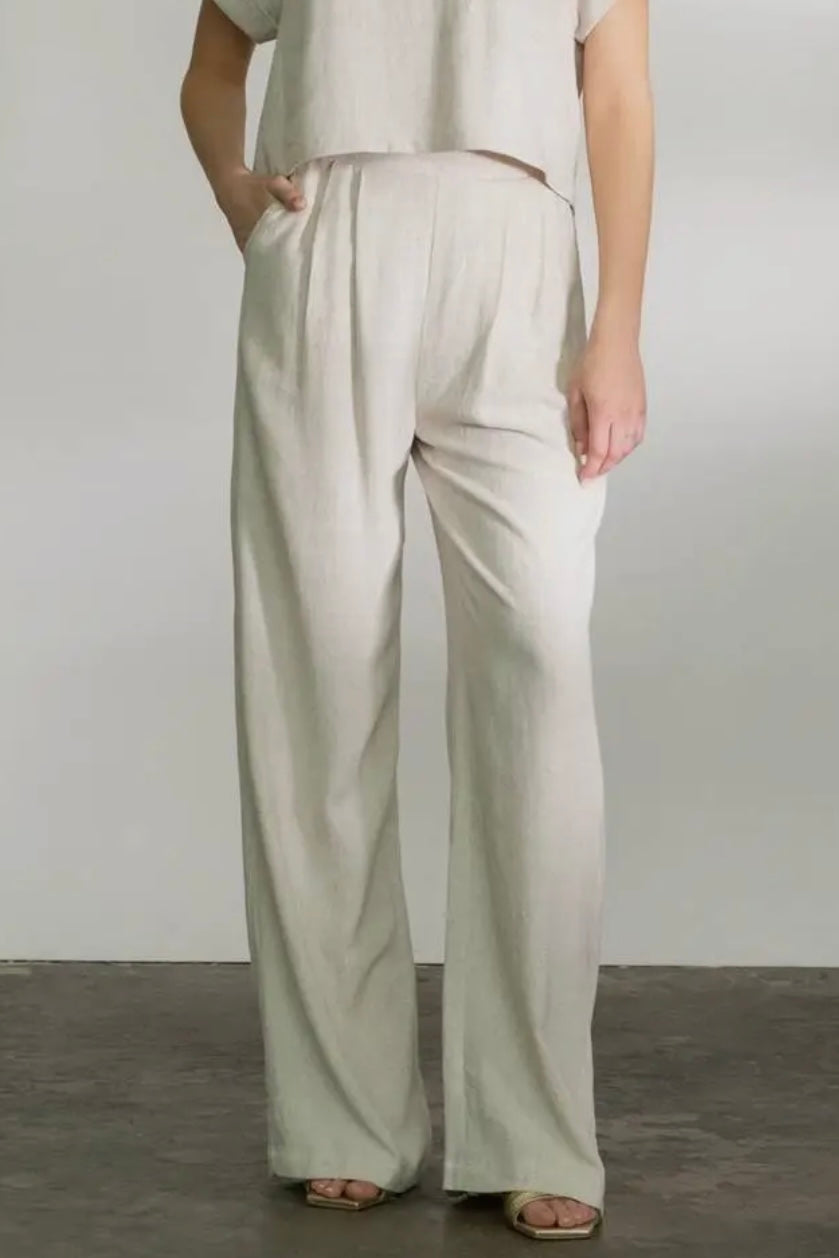 Oatmeal High Waist Linen Blend Pants