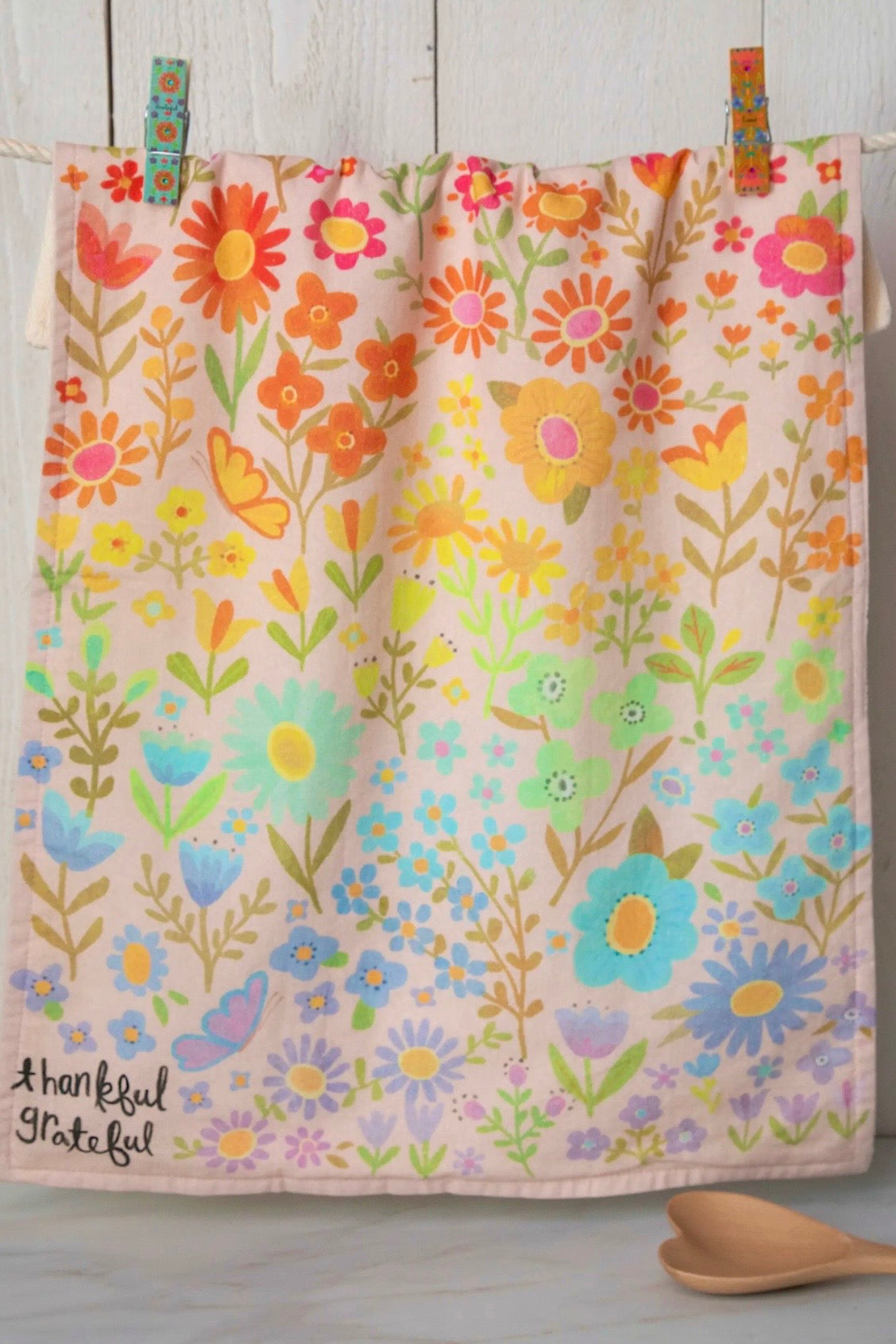 Natural Life Cotton Dish Towel- Thankful Grateful Floral
