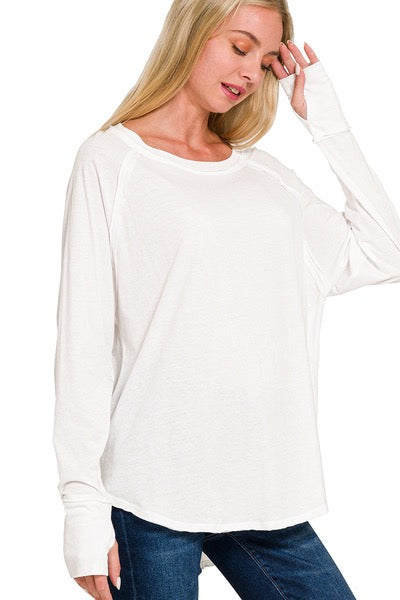 White Raglan Long Sleeve Thumbhole Top