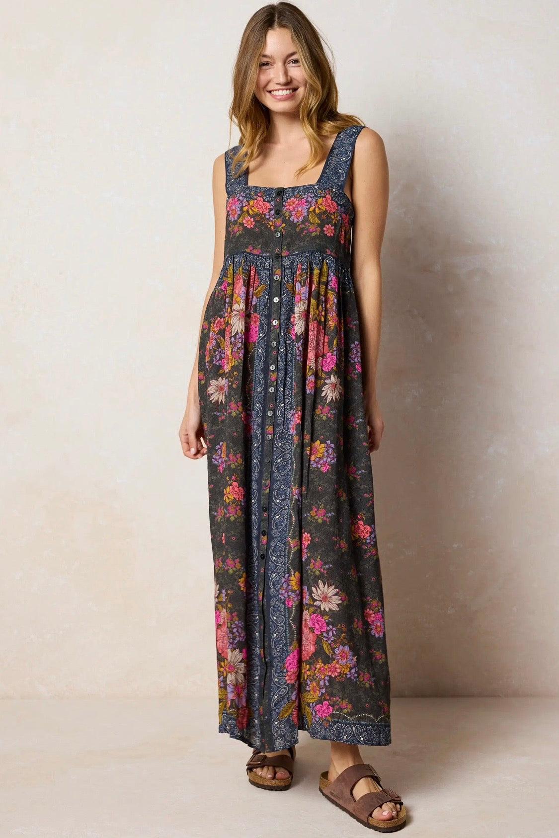 Natural Life Lucy Maxi Dress- English Garden Charcoal