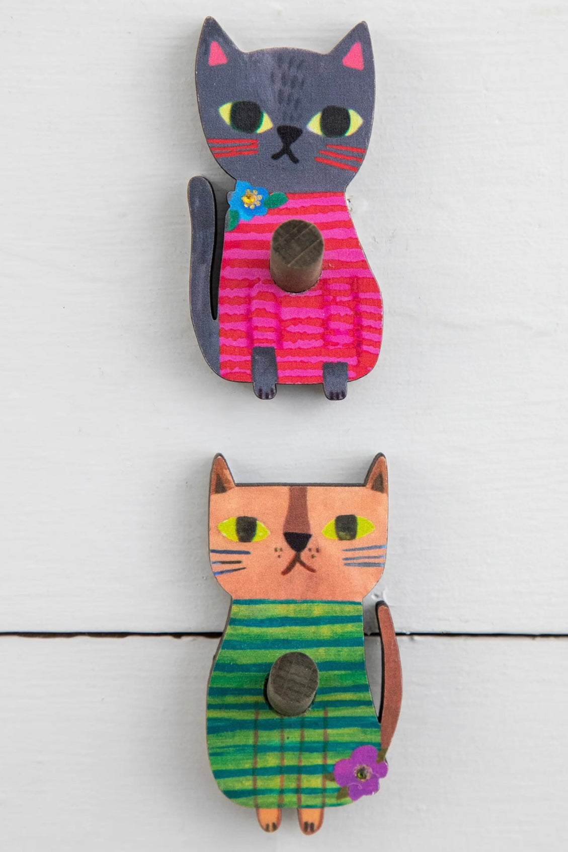 Natural Life Wooden Cat Wall Hooks, Set of 2