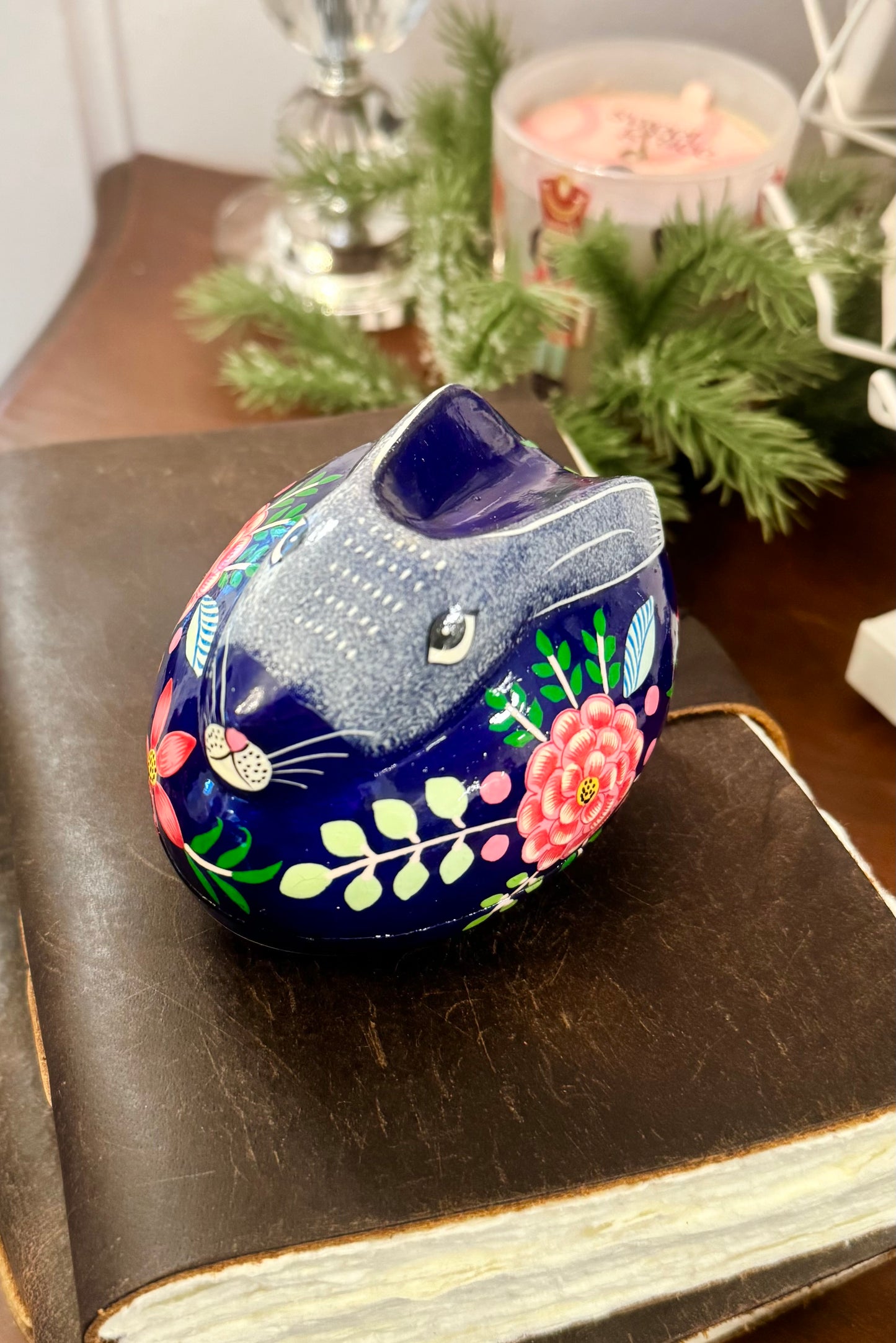 Hand Painted Royal Blue Bunny Box
