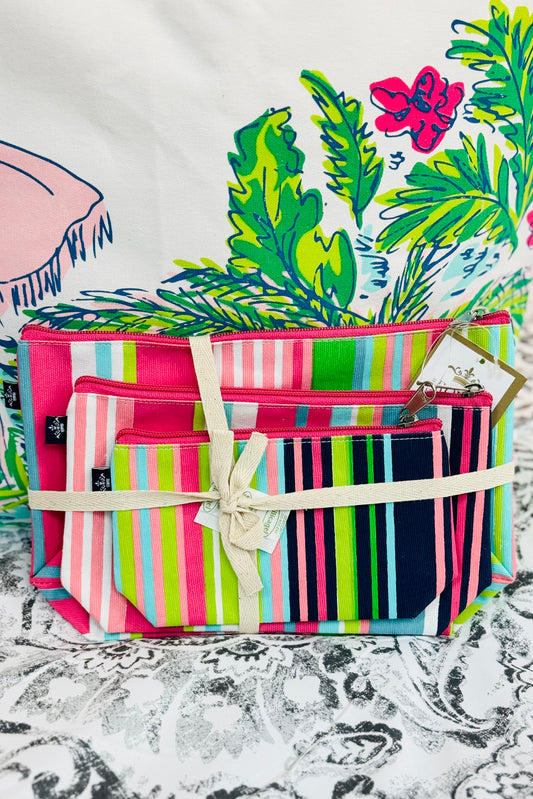 Hampden Cosmetic Accessory Bags-  Set of 3 in Multi Stripe