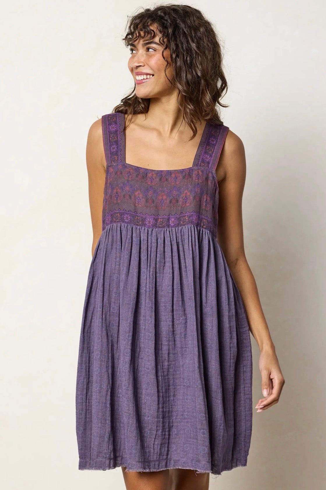 Natural Life Tricia Reversible Mini Dress- Eggplant Sunburst