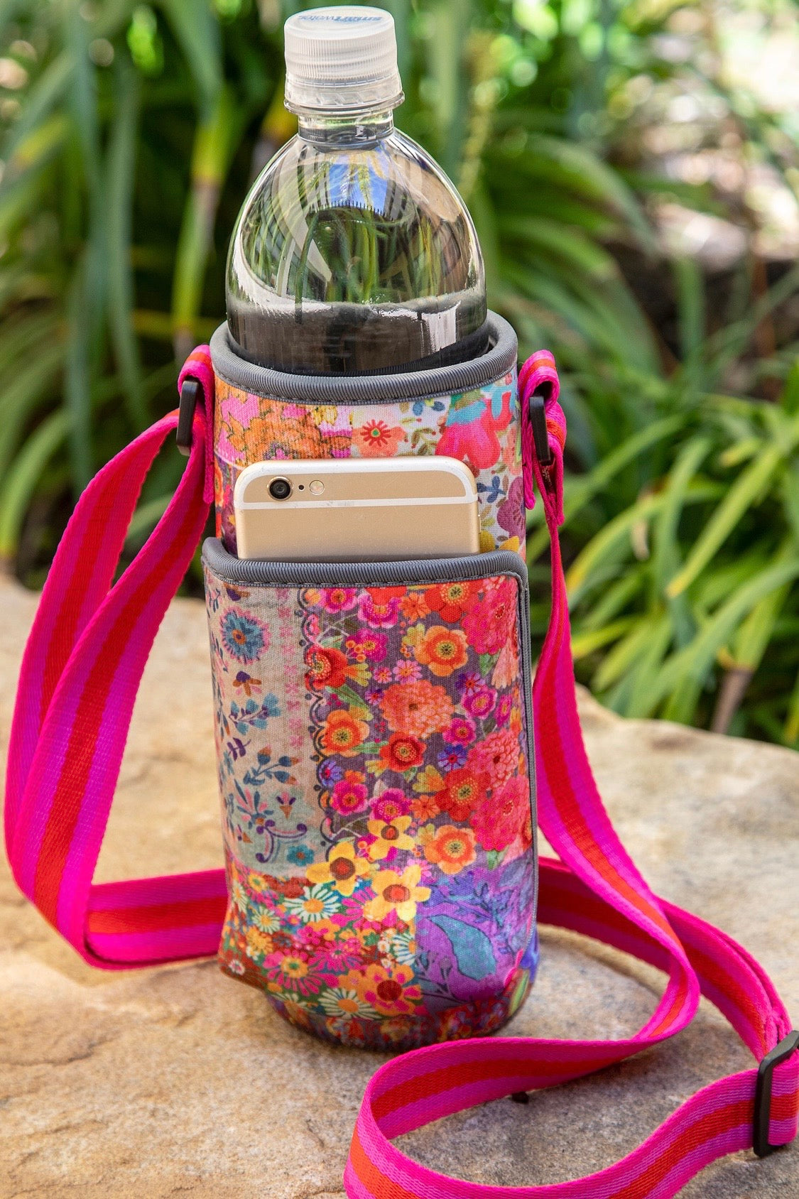 Natural Life Insulated Water Bottle Carrier- Pink Patchwork