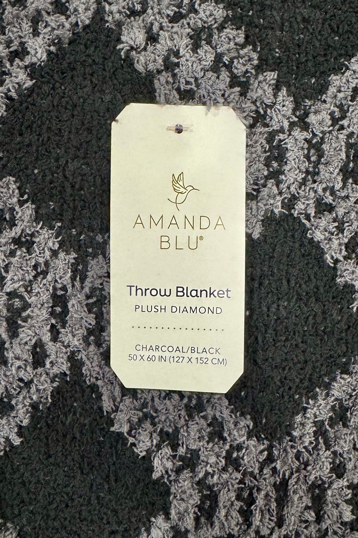 Amanda Blu Charcoal Black Plush Diamond Fluffy Knit Throw Blanket