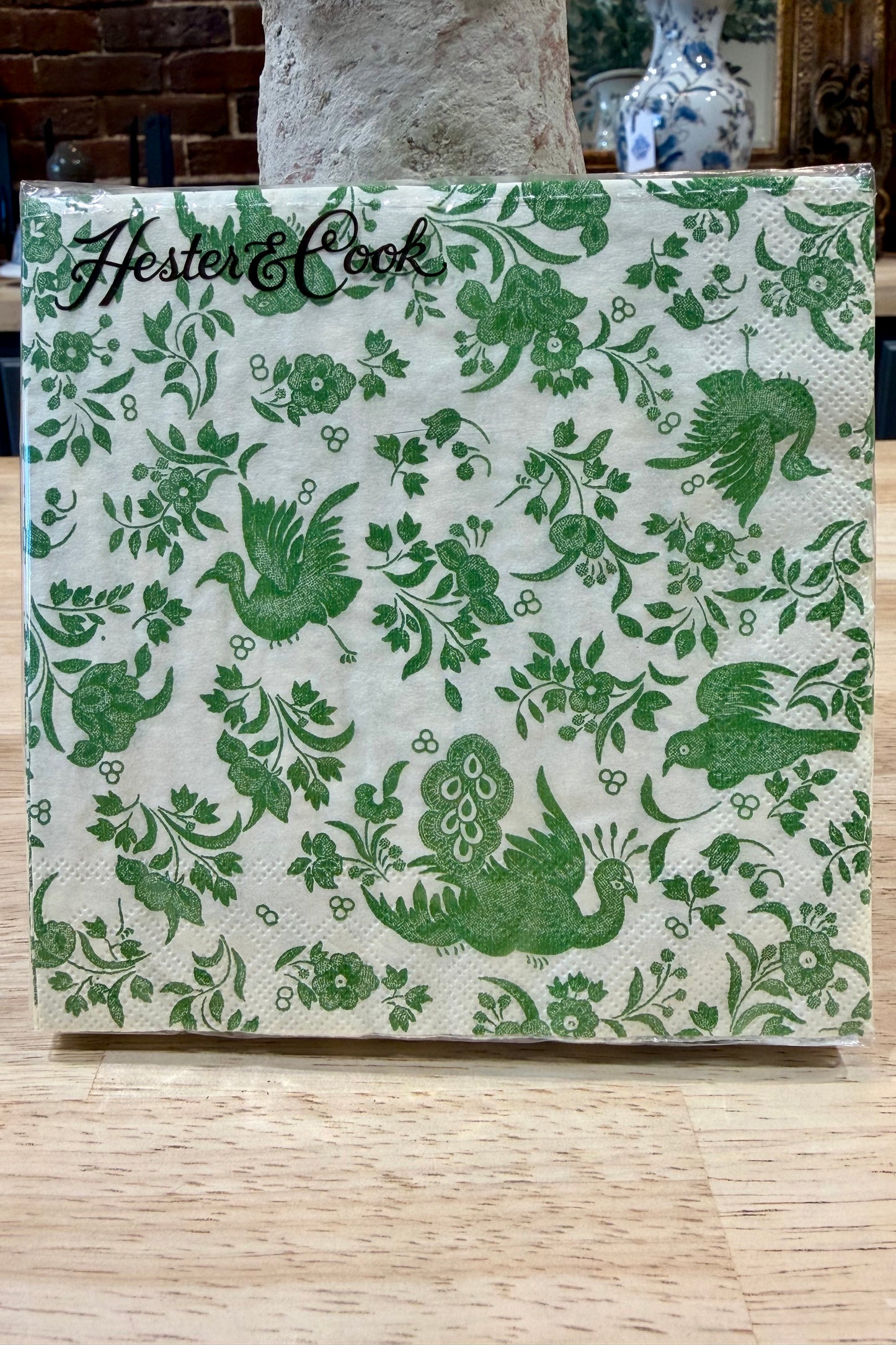 Hester & Cook Green Regal Peacock Cocktail Napkins- Pack of 20