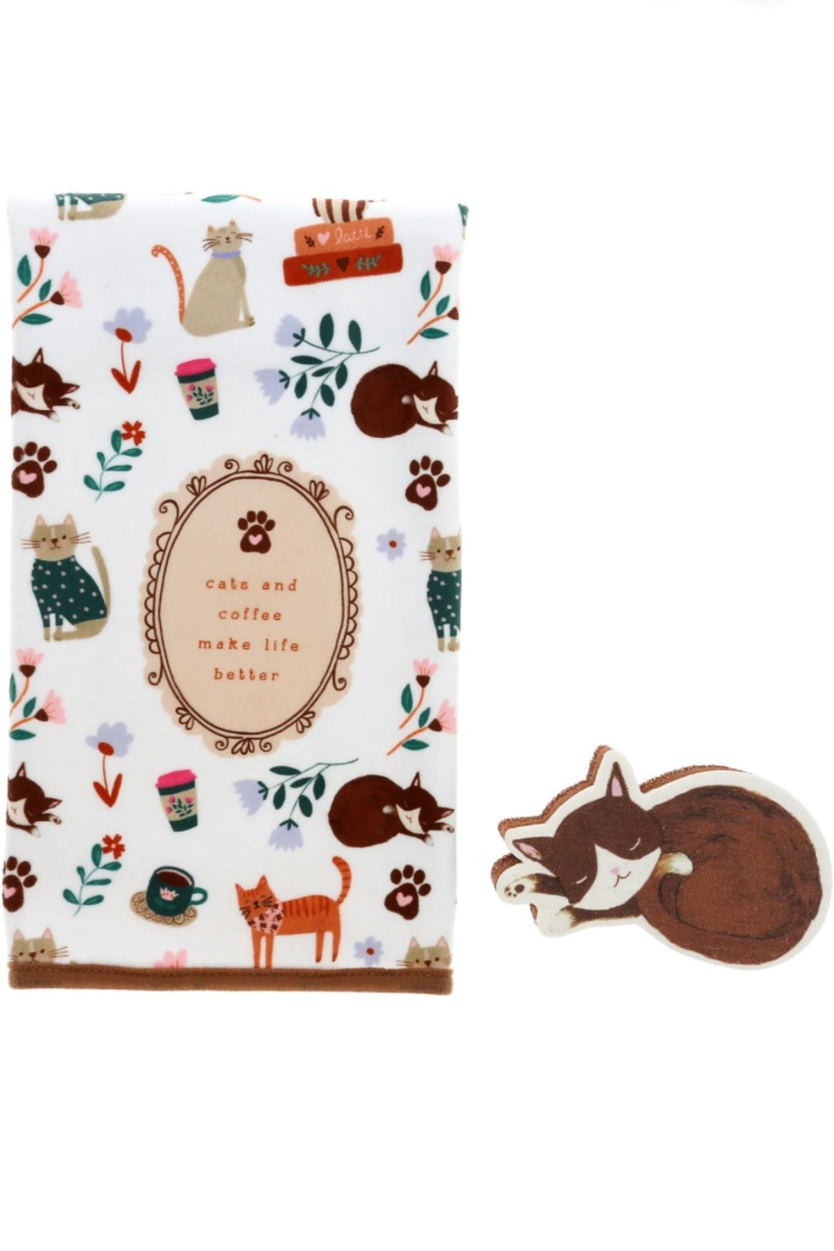 Cats & Coffee Tea Towel & Sponge Gift Set