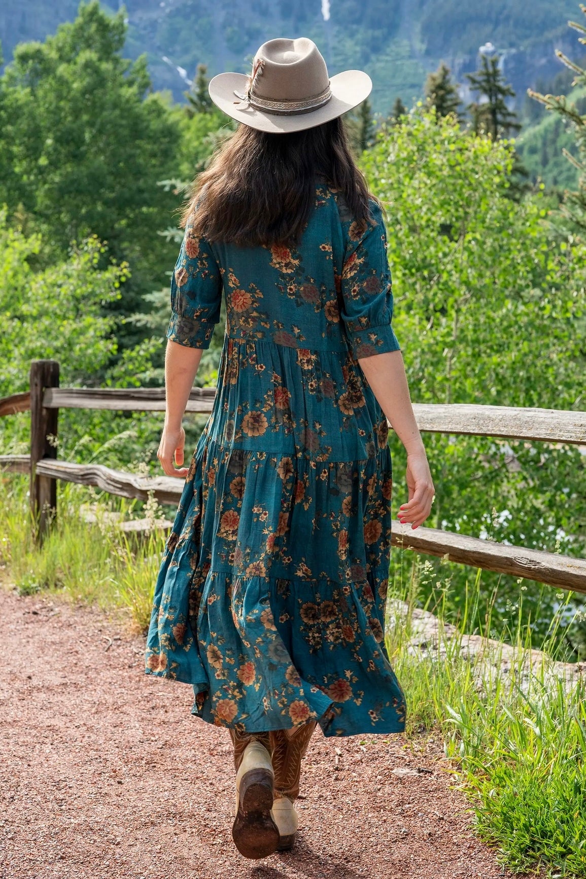 Natural Life Rebecca Midi Dress in Teal Orange Clusters