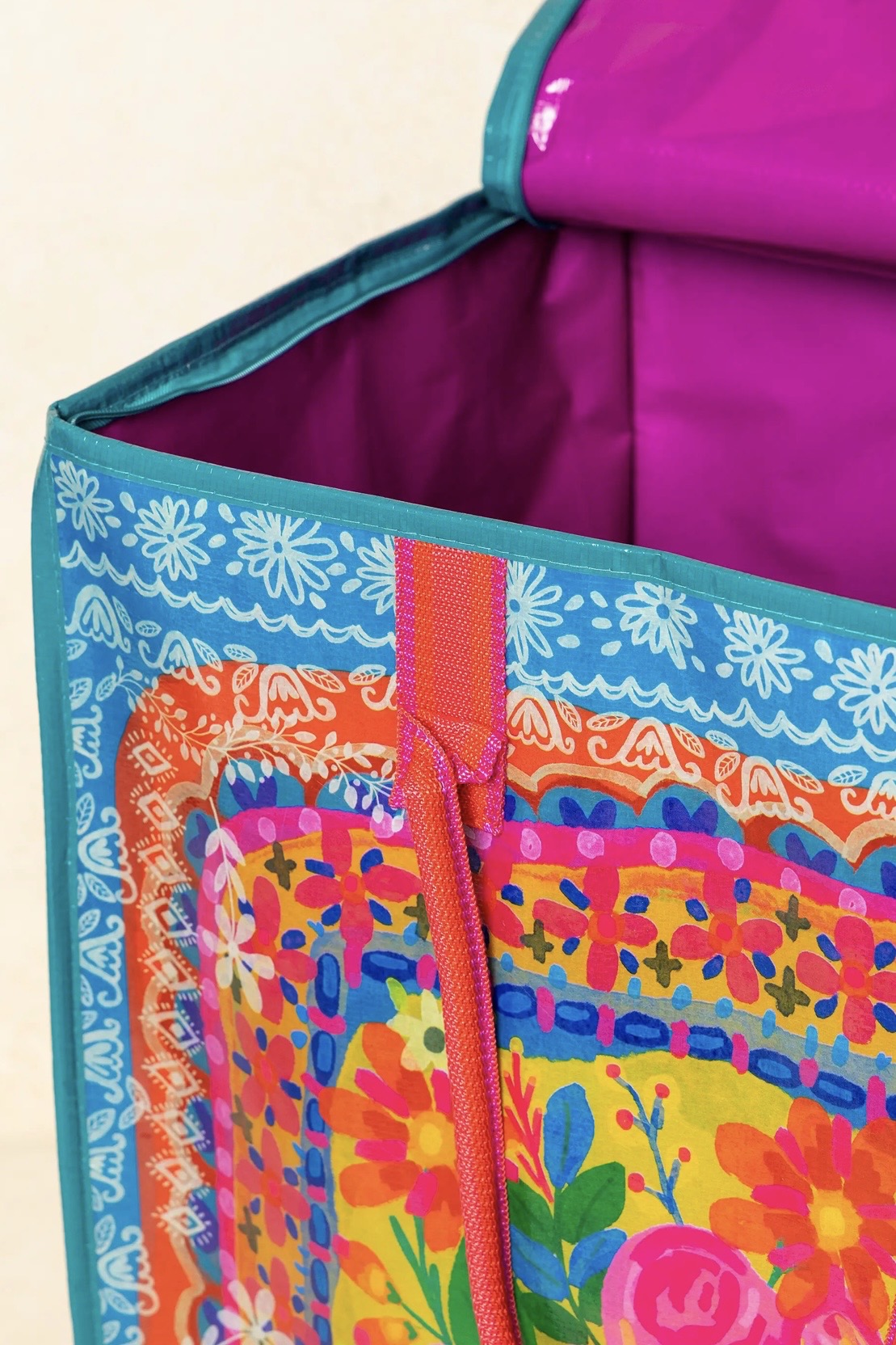 Natural Life XL Rolling Tote Bag - Teal Flower Bouquet