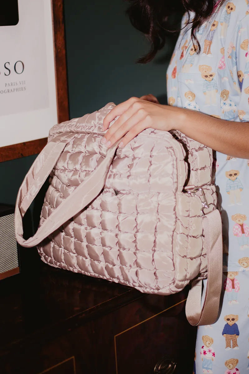 Katydid Tan Quilted Duffel Weekender Bag