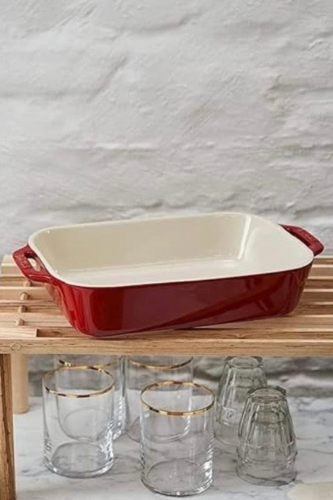 Staub Stoneware 9.5" x 13" Rectangular Baking Dish, Cherry Red