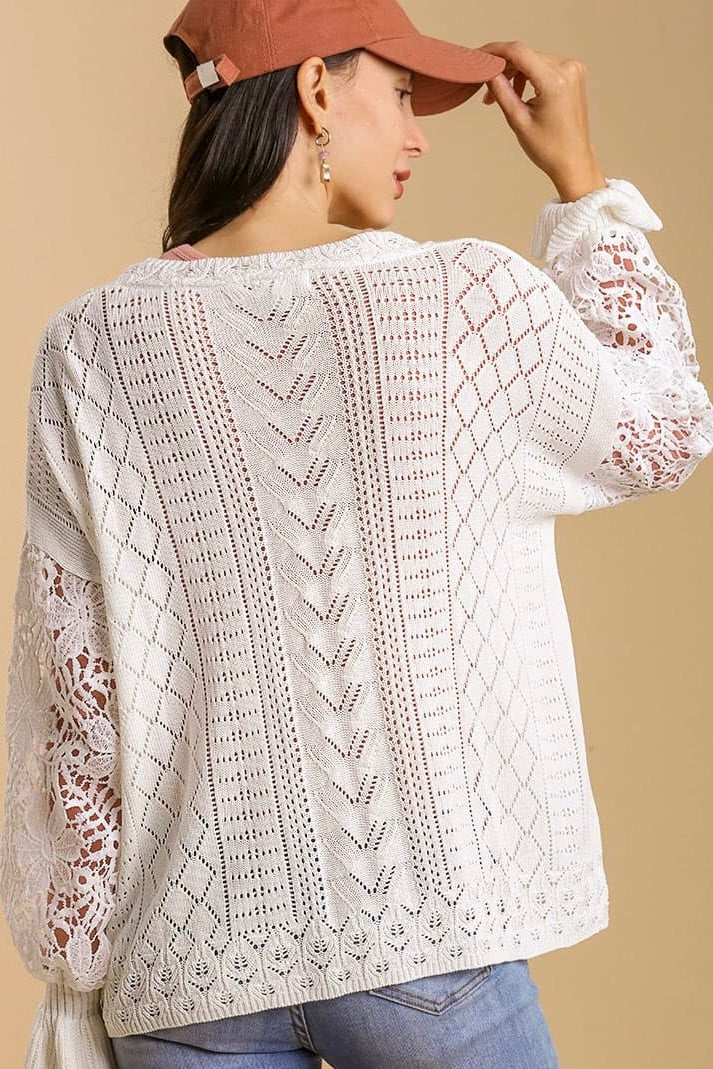 Umgee Cream Crochet Sweater